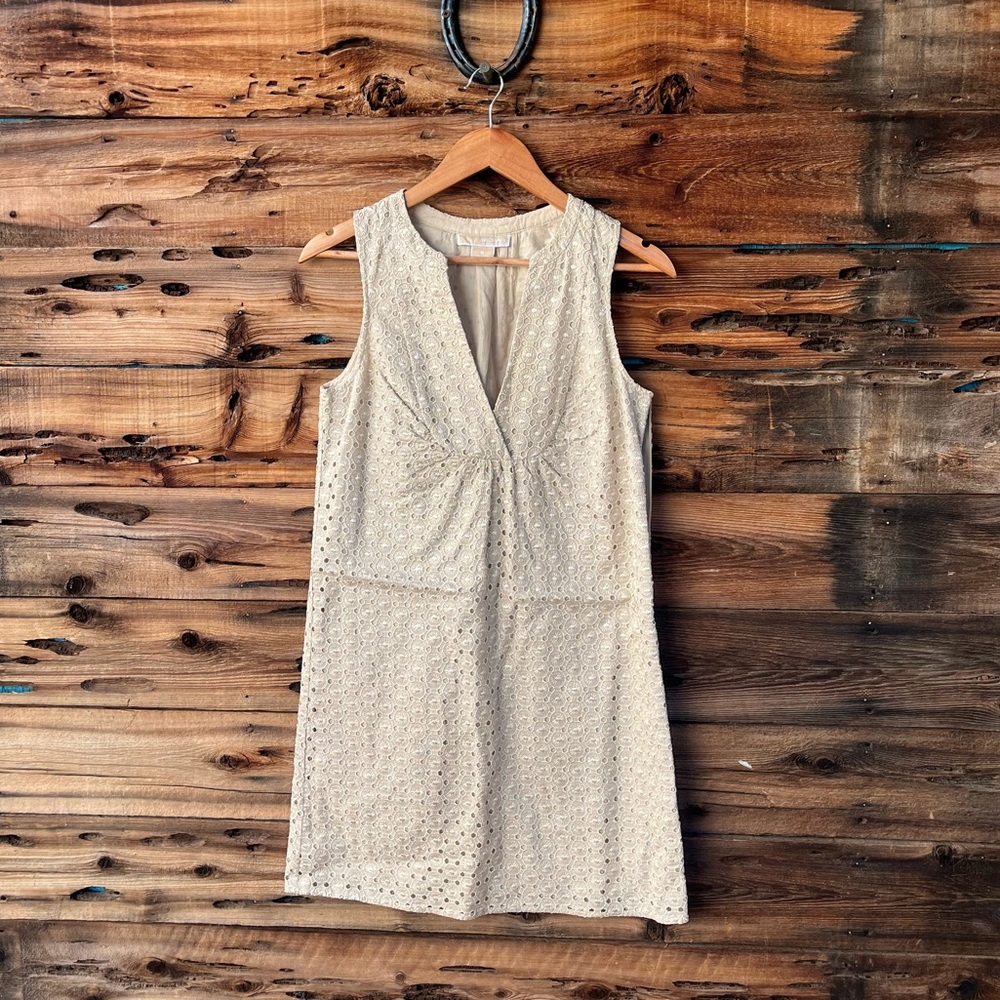 MICHAEL KORS | Tan Eyelet Sleeveless Shift Dress 6